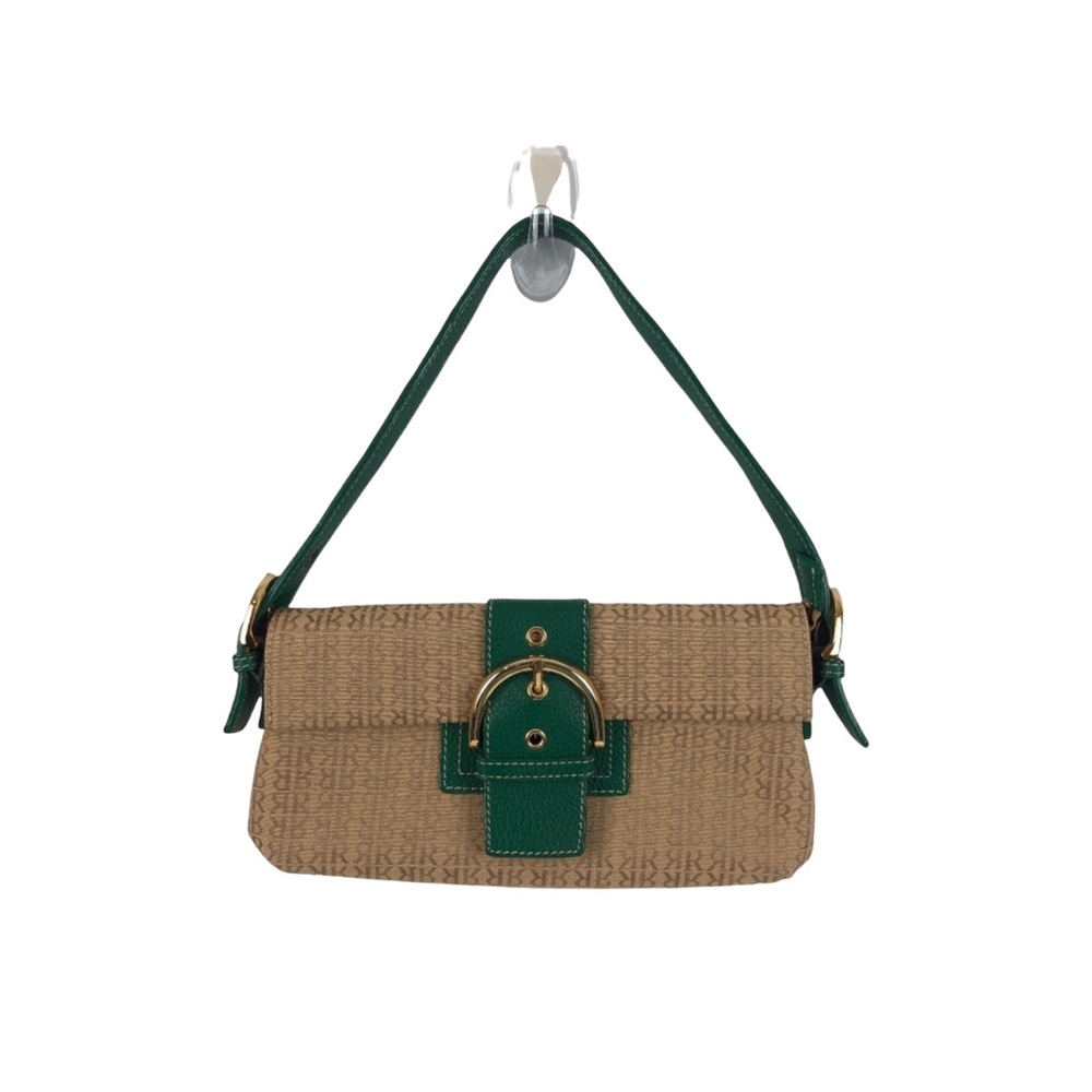 Vintage Y2K Pedro Rogado ELOS Monogram Shoulder Bag Tan Green Buckle